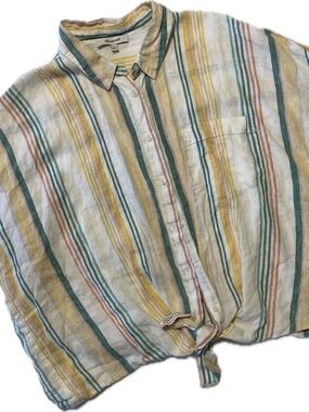 Madewell Striped Button-Down Shirt in Cream, Yellow, Green